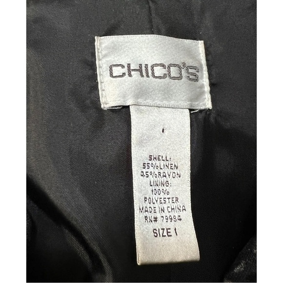 Chico's 1 Sz M Black Bronze Snakeskin Print Blazer Jacket Linen Rayon - Picture 6 of 7